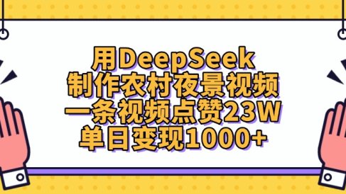 用DeepSeek制作农村夜景视频，一条视频点赞23W，单日变现1000+