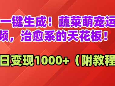 AI一键生成!蔬菜萌宠运动视频,治愈系的天花板!单日变现1000+(附教程)