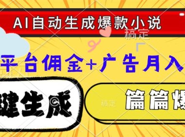 Ai自动生成网文爆款小说,一件生成小说大纲、故事情节,每篇都是爆款,小说平台佣金加广告月入2万