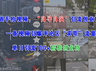 随手拍视频,“自导自演”引流创业粉,一条视频引爆评论区“求带”流量,单日引流100+精准创业粉