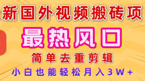 2025最新热门风口,国外视频搬砖项目,简单去重剪辑,小白也能轻松月入3W+