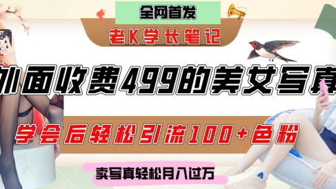 外面收费499的美女写真制作技术，学会后轻松引流色粉变现，日引100+色粉，轻松月入过万