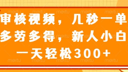 视频审核员，几秒一单，多劳多得，新人小白一天轻松300+