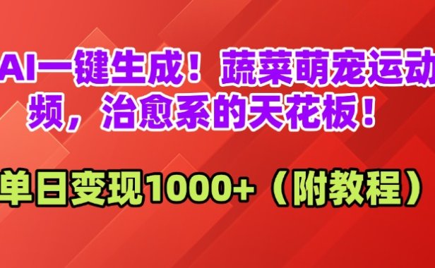 AI一键生成！蔬菜萌宠运动视频，治愈系的天花板！单日变现1000+（附教程）