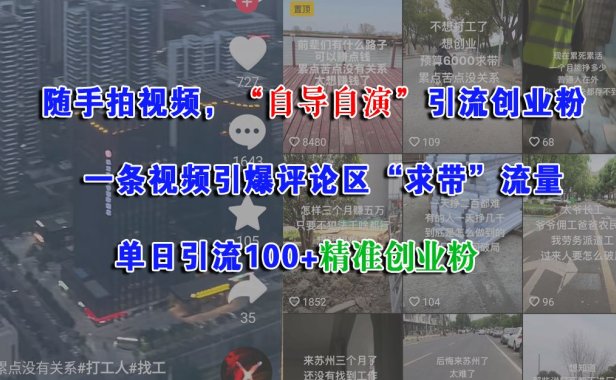 随手拍视频,“自导自演”引流创业粉,一条视频引爆评论区“求带”流量,单日引流100+精准创业粉