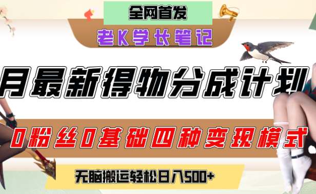 6月份最新得物创作者分成计划2.0玩法，0粉丝0基础四种模式变现，官方大额流量扶持，从隐蔽渠道无脑搬运，日入200+，熟练后轻松月入过万