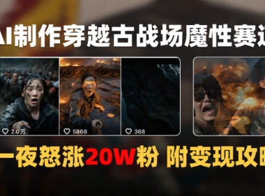 AI制作穿越古战场视频一夜涨粉20W保姆级教学（附AI变现指南）