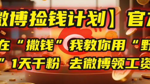 【微博捡钱计划】官方正在“撒钱”，我教你用“野路子”1天千粉，去微博领工资！
