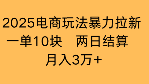 2025电商玩法暴力拉新一单10块 两日结算月入3万+