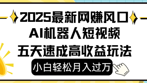 2025最新网赚变现风口，Ai 机器人短视频，小白轻松月入过万，五天速成高收益玩法
