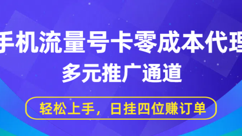 手机流量号卡零成本代理，多元推广通道，轻松上手，日挂四位赚订单