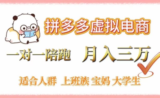 拼多多虚拟电商，一对一陪跑，月入3万，0囤货，轻资产，不发货