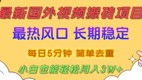 2025最新热门风口,国外视频搬砖项目,剪辑简单去重,小白也能轻松月入3W+