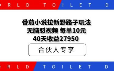 番茄小说拉新野路子玩法!无脑怼视频,每单10元,40天收益27950