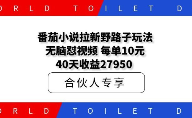 番茄小说拉新野路子玩法！无脑怼视频，每单10元，40天收益27950