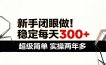 新手闭眼做，稳定每天300+，超级简单，实操两年多 ！
