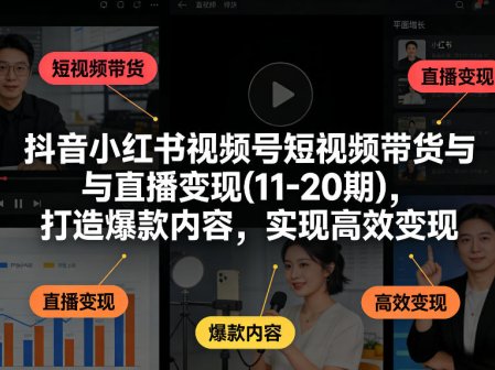 抖音小红书视频号短视频带货与直播变现(10-21期)，打造爆款内容，实现高效变现(更新05月08日)