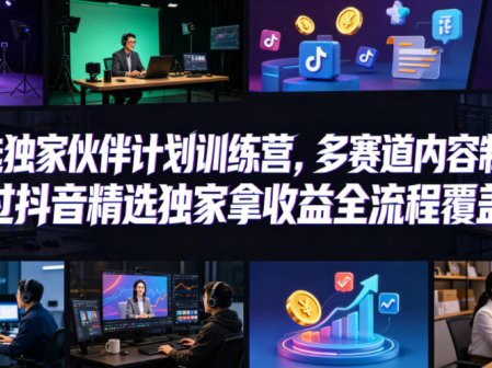 小豁食堂精选独家伙伴计划训练营，多赛道内容制作，过抖音精选独家拿收益全流程覆盖
