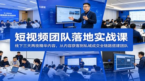 短视频团队落地实战课:线下三天两夜精华内容,从内容获客到私域成交全链路搭建团队