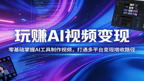 玩赚AI视频变现，零基础掌握AI具制作视频，打通多平台变现增收路径