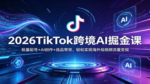 2026TikTok跨境AI掘金课:批量起号+AI创作+选品带货,轻松实现海外短视频流量变现