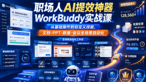 职场人AI提效神器WorkBuddy实战课，从基础操作到自定义技能，文档-PPT-数据-会议全场景自动化