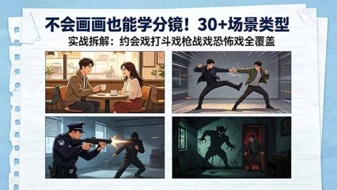 不会画画也能学分镜!30+场景类型实战拆解:约会戏打斗戏枪战戏恐怖戏全覆盖