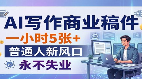 AI写作商业稿件，一小时5张+，普通人新风口，永不失业