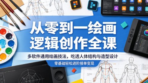 从零到一绘画逻辑创作全课，多软件通用绘画技法，吃透人体结构与造型设计，零基础轻松进阶接单变现