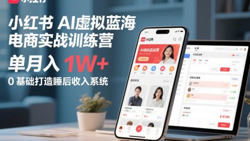 小红书AI虚拟蓝海电商实战训练营，单月入1W+，0基础打造睡后收入系统(更新)