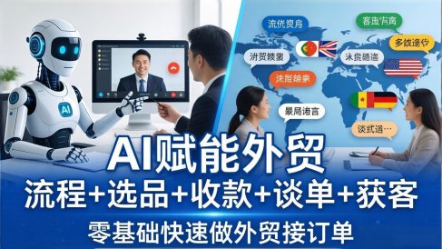 外贸+AI实战课:流程+选品+收款+谈单+获客,零基础快速做外贸接订单