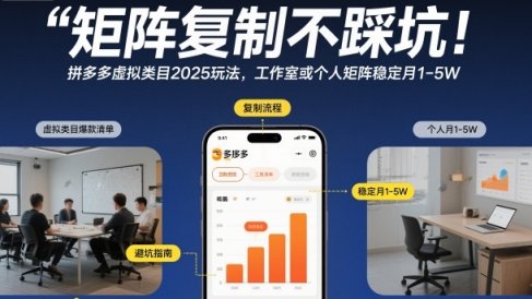矩阵复制不踩坑!拼多多虚拟类目2025玩法,工作室或者个人矩阵稳定月1-5W【揭秘】