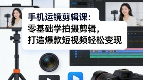 手机运镜剪辑课：零基础学拍摄剪辑，打造爆款短视频轻松变现