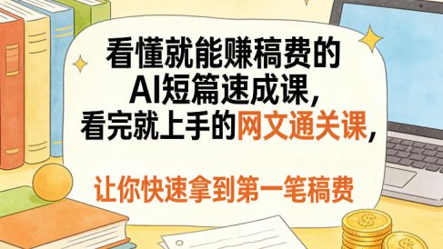 看懂就能賺稿费的AI短篇速成课,看完就上手的网文通关课,让你快速拿到第一笔稿费