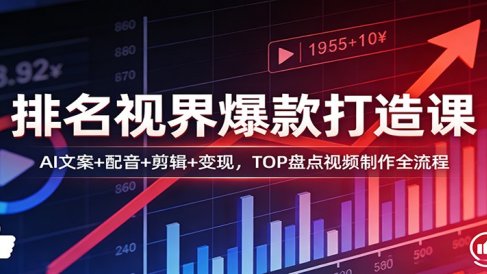 排名视界爆款打造课:AI文案+配音+剪辑+变现,TOP盘点视频制作全流程