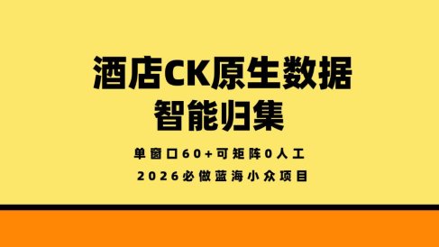 酒店CK原生数据智能归集，单窗口60+可矩阵0人工，2026必做蓝海小众项目【揭秘】