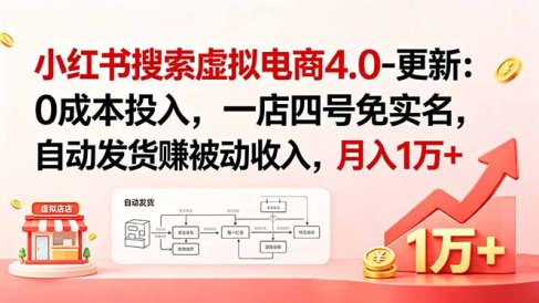 小红书搜索虚拟电商4.0-更新:0成本投入,一店四号免实名,自动发货赚被动收入,月入1万+