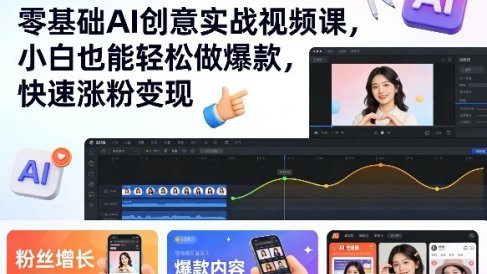 零基础AI创意实战视频课，小白也能轻松做爆款，快速涨粉变现