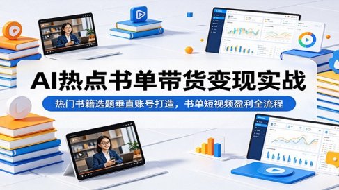 AI热点书单带货变现实战：热门书籍选题垂直账号打造，书单短视频盈利全流程