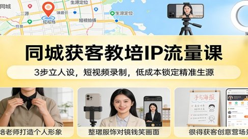 同城获客教培IP流量课：3步立人设，短视频录制，低成本锁定精准生源