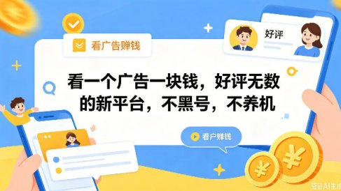 看一个广告一块钱，好评无数的新平台，不黑号，不养机，一撸几十块钱还是不错的【揭秘】