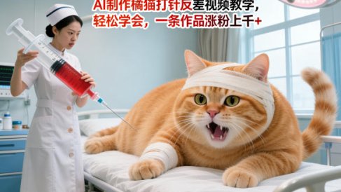 AI制作橘猫打针反差视频教学，轻松学会，一条作品涨粉上千+