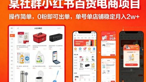 某社群小红书百货电商项目，操作简单，0粉即可出单，单号单店铺稳定月入2w+