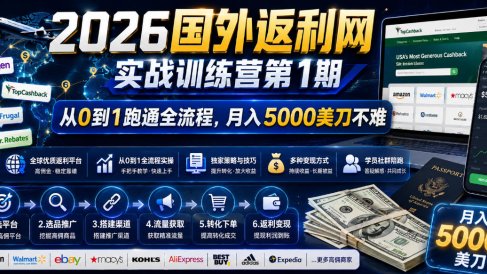 2026年国外返利网实战训练营第1期,从0到1跑通全流程,月入5000美刀不难