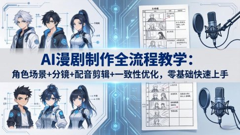 AI漫剧制作全流程教学：角色场景+分镜+配音剪辑+一致性优化，零基础快速上手