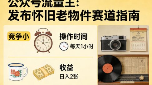 公众号流量主之发布怀旧老物件赛道,竞争小,每天操作1小时,日入2张