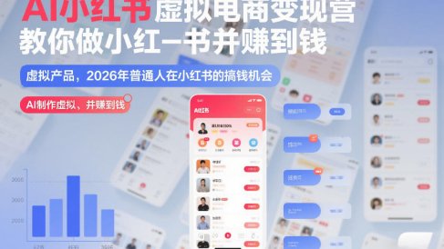 AI小红书虚拟电商变现营，教你做小红书并賺到钱，虚拟产品，2026年普通人在小红书的搞钱机会(完结)