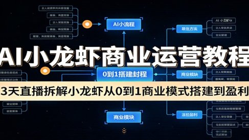 AI小龙虾商业运营教程：3天直播拆解小龙虾从0到1商业模式搭建到盈利