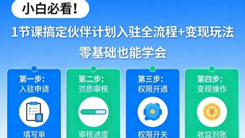 小白必看！1节课搞定伙伴计划入驻全流程+变现玩法，零基础也能学会