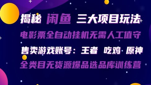 闲鱼三种玩法 全自动电影票 售卖游戏账号 爆品选品库训练营